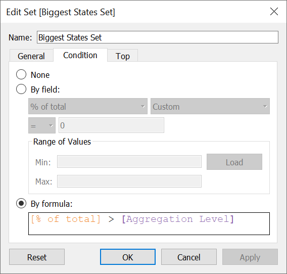 Create set with formula